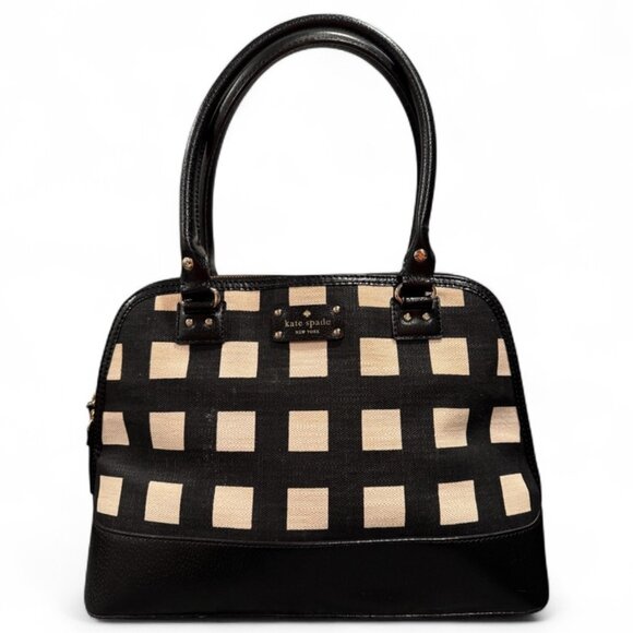 Kate Spade Large Wellesley Rachelle Satchel Shoulder Black White Check - Picture 1 of 14